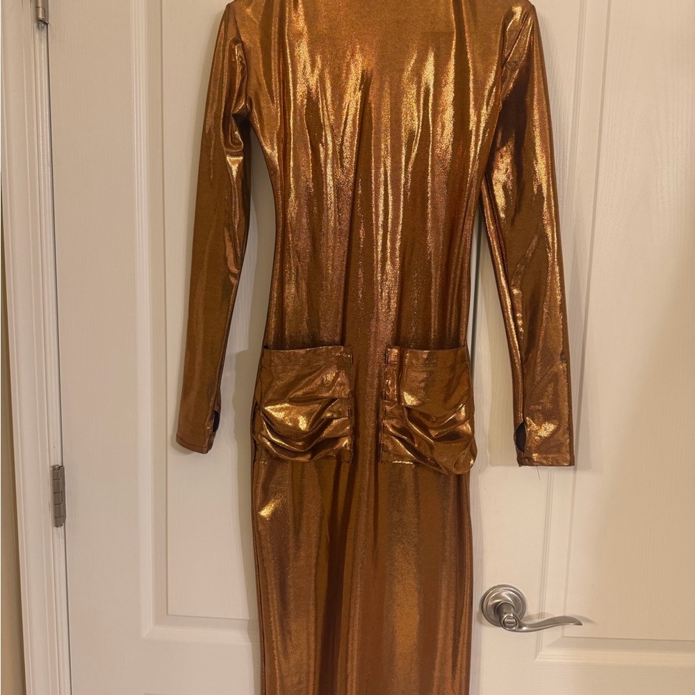 Michele Lopez beautiful Metallic Bronze Bodycon Dress Never worn! Very high end